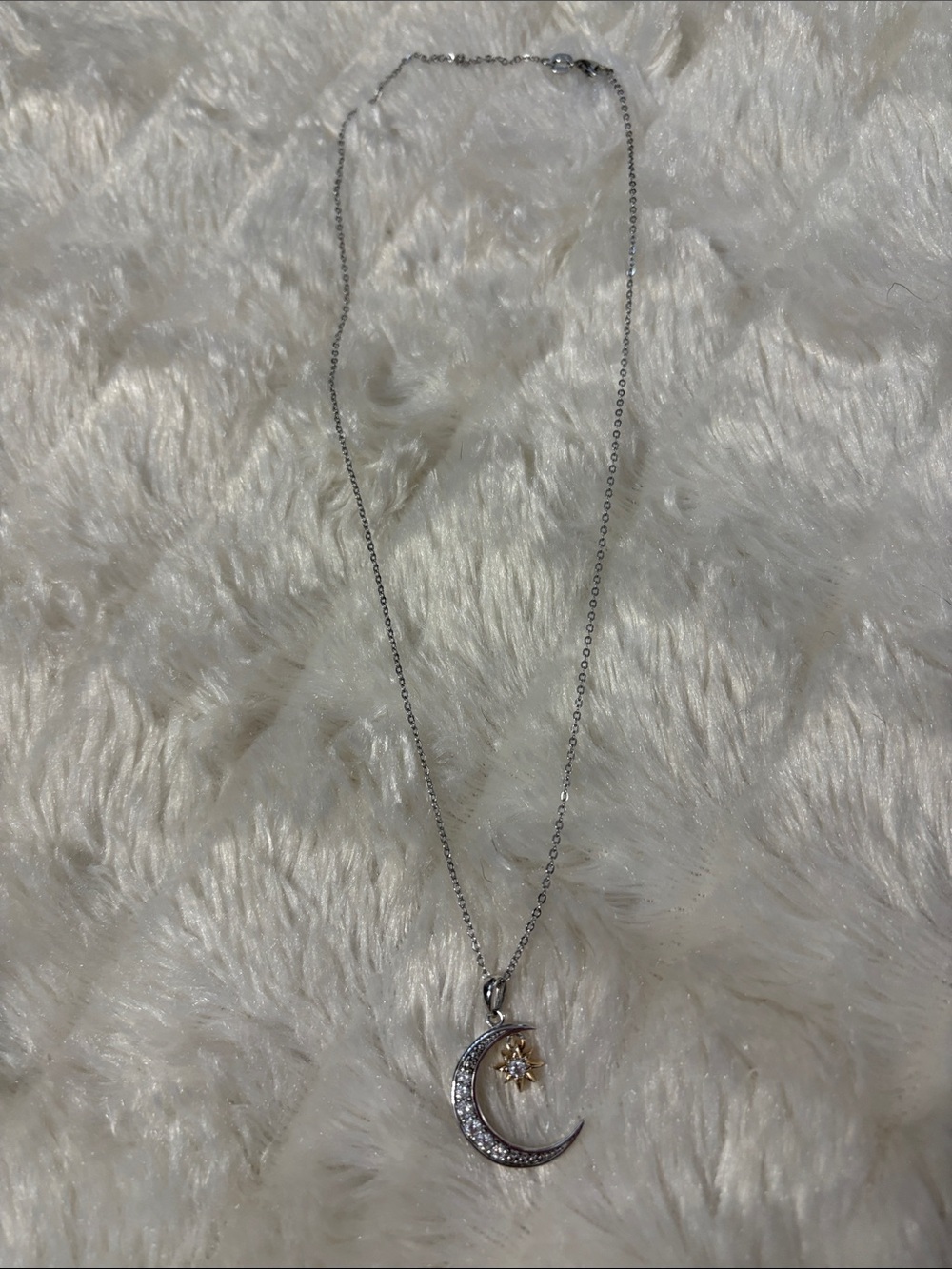 Silver Moon and Star Pendant Necklace